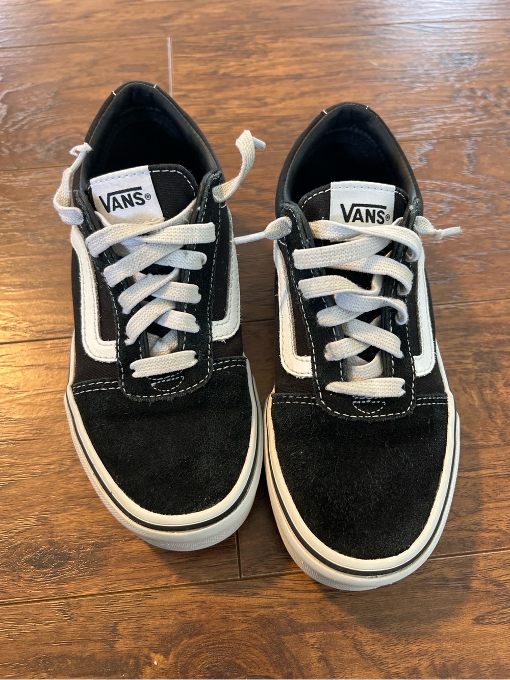 Vans Old Skool Black White Suede Canvas Sneakers Kids Size 2 VGUC